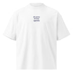 Ho perso il treno apposta — t-shirt oversize bianca, ricamo blu