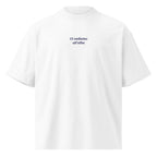 Ci vediamo all'alba — t-shirt oversize bianca, ricamo blu