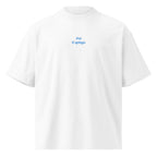 Poi ti spiego — t-shirt oversize bianca, ricamo acqua pavone