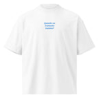 Quando un tramonto insieme? — t-shirt oversize bianca, ricamo acqua pavone
