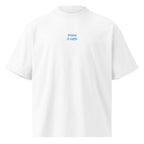 Prima il caffè — t-shirt oversize bianca, ricamo acqua pavone