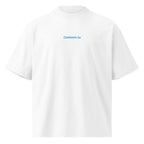 Contento tu — t-shirt oversize bianca, ricamo acqua pavone