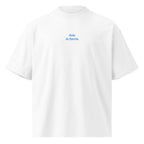 Sole in faccia — t-shirt oversize bianca, ricamo acqua pavone