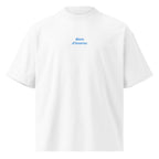Mare d'inverno — t-shirt oversize bianca, ricamo acqua pavone
