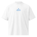 Mi aspetti al traguardo? — t-shirt oversize bianca, ricamo acqua pavone