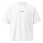 Chiamami — t-shirt oversize bianca, ricamo rosso