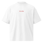 Con calma — t-shirt oversize bianca, ricamo rosso
