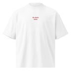 Ho detto tutto — t-shirt oversize bianca, ricamo rosso