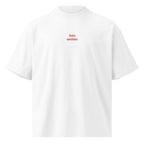 Solo andata — t-shirt oversize bianca, ricamo rosso