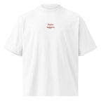 Parto leggero — t-shirt oversize bianca, ricamo rosso