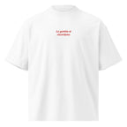 Le gambe si ricordano — t-shirt oversize bianca, ricamo rosso