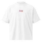 Mi passa correndo — t-shirt oversize bianca, ricamo rosso