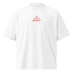 Mi aspetti al traguardo? — t-shirt oversize bianca, ricamo rosso