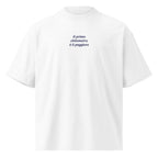 Il primo chilometro è il peggiore — t-shirt oversize bianca, ricamo blu