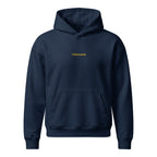 Chiamami — felpa con cappuccio blu, ricamo giallo