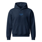 Anche oggi, presto — felpa con cappuccio blu, ricamo acqua pavone