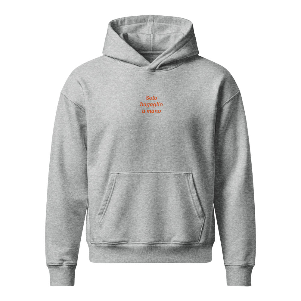 Solo bagaglio a mano — felpa con cappuccio grigia, ricamo arancione